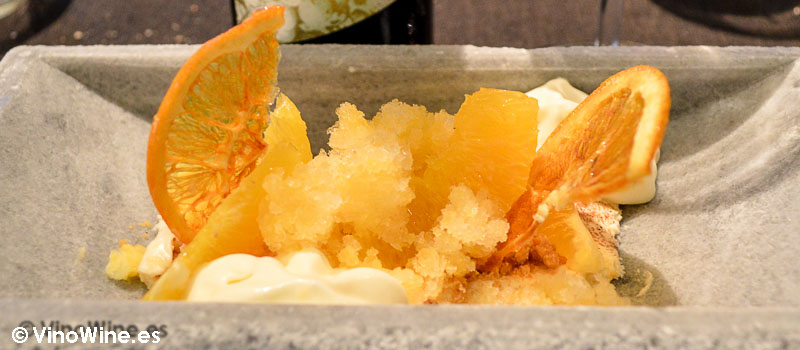 Naranja en texturas de Sents Restaurant de Ontinyent