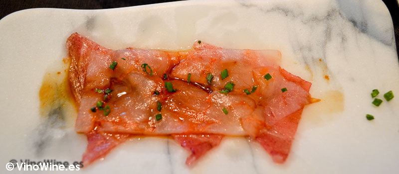 Sashimi de atún y gamba de Sents Restaurant de Ontinyent