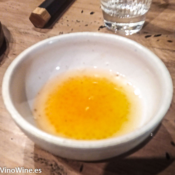 agua de tomate con huevas de trucha del restaurante Bagá de Jaén